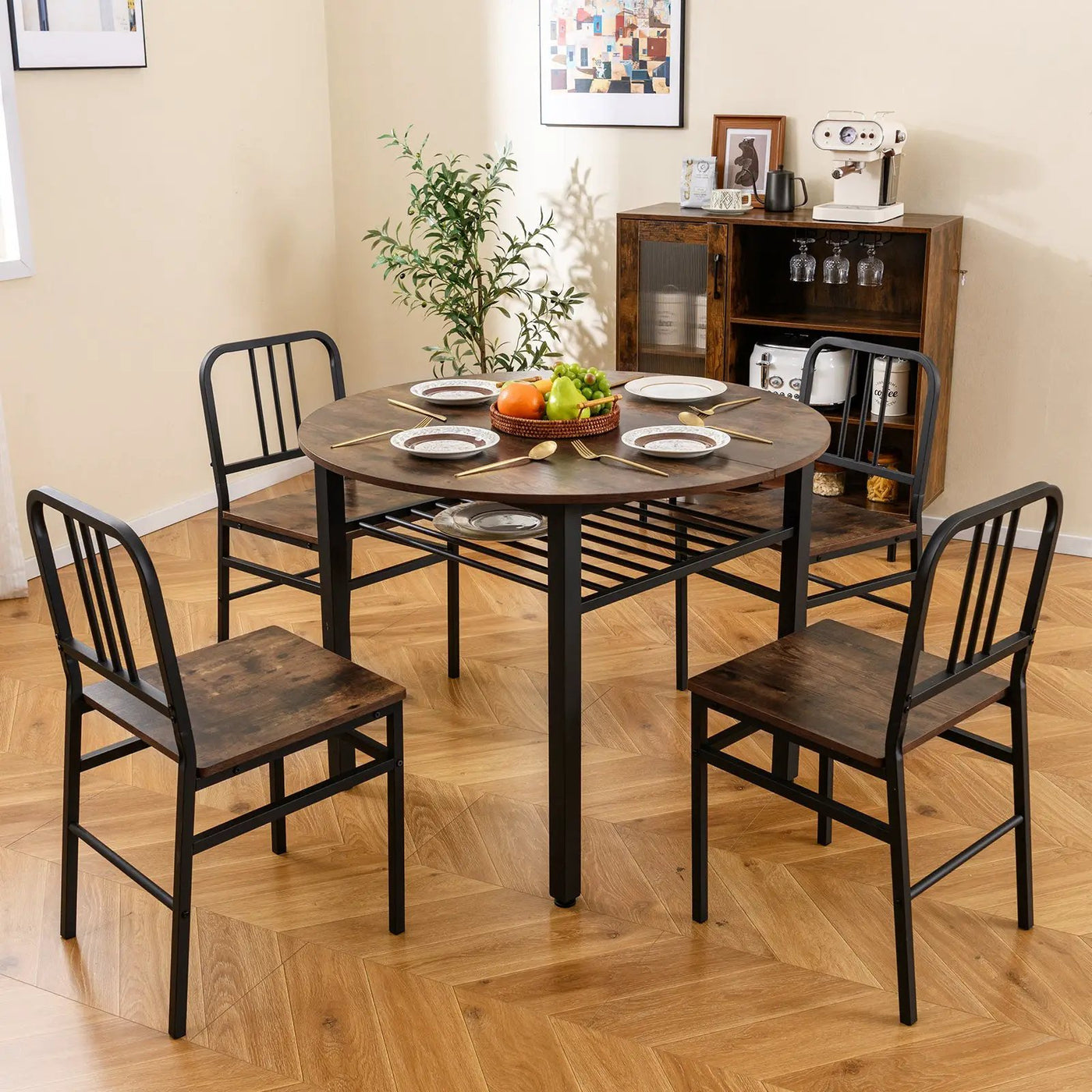 5-Piece Round Dining Table Set with Storage Shelf for Dining Room by DirectDeals