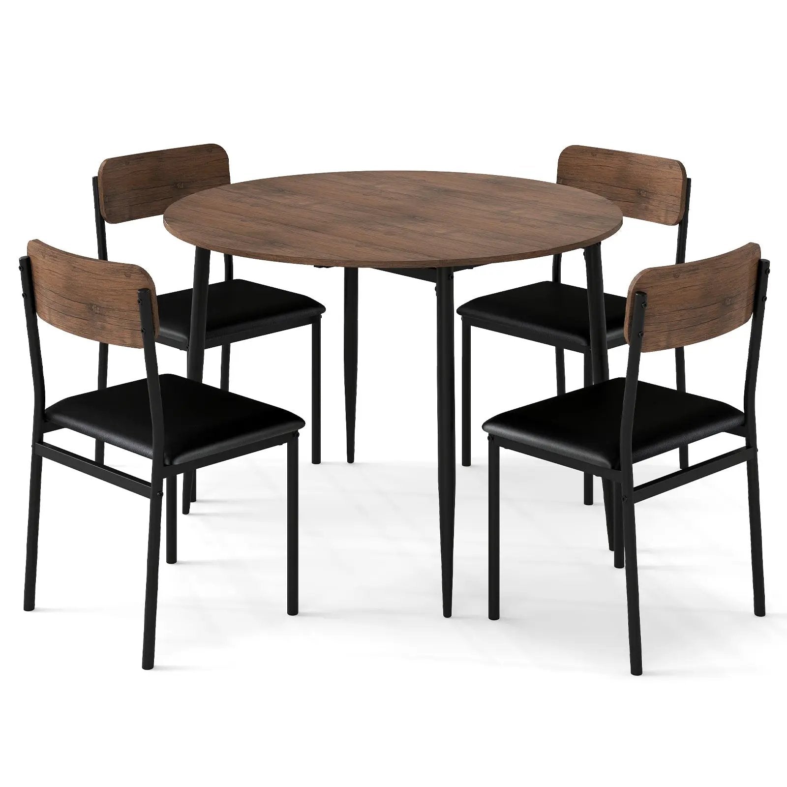 5-Piece Round Kitchen Table Set with Drop Leaf Tabletop and 4 Upholstered Dining Chairs-Brown by DirectDeals