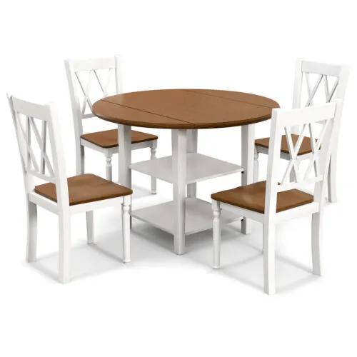 5 Piece Round Kitchen Dining Set with Drop Leaf Table Top by DirectDeals
