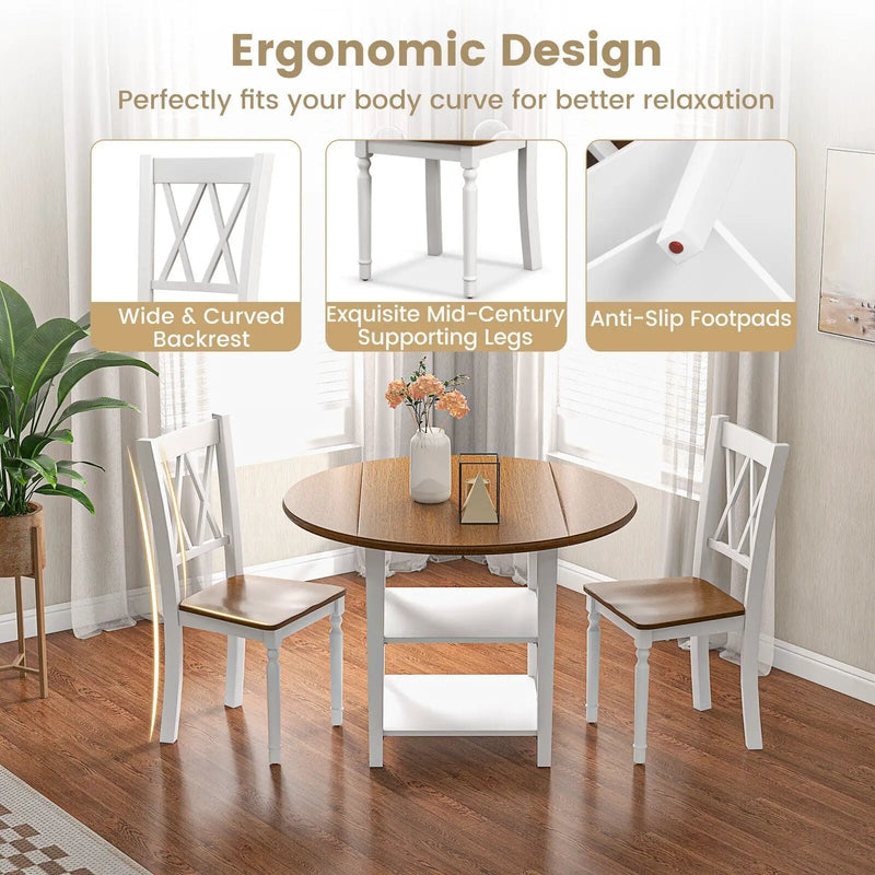5 Piece Round Kitchen Dining Set with Drop Leaf Table Top by DirectDeals