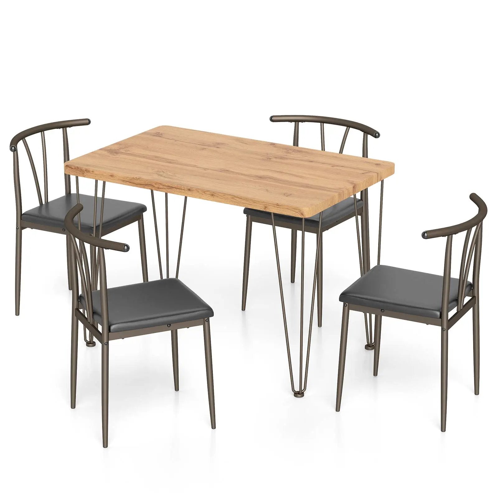 5-Piece Space-saving Dining Table Set Industrial Rectangular Kitchen Table and 4 Armless Chairs-Black by DirectDeals