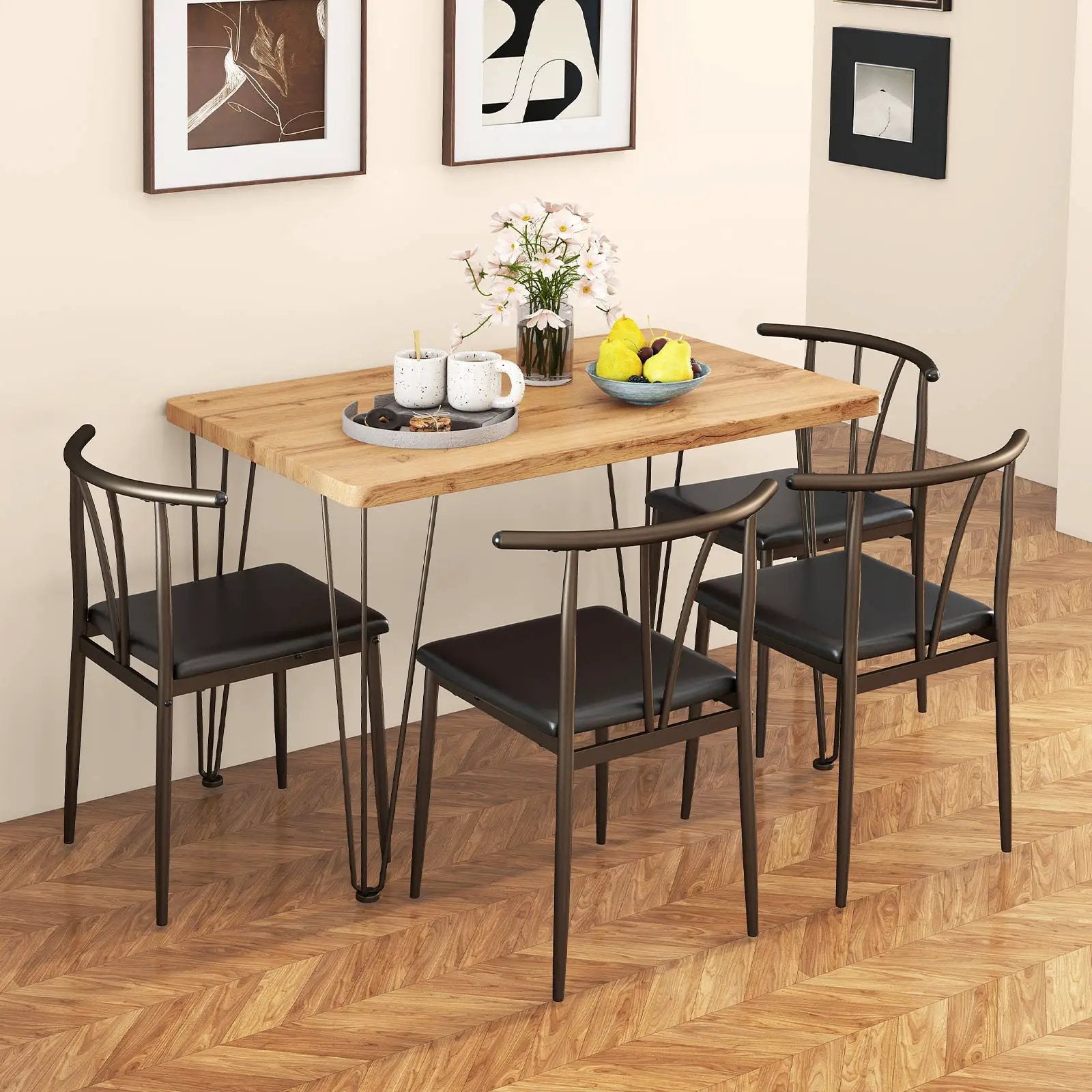 5-Piece Space-saving Dining Table Set Industrial Rectangular Kitchen Table and 4 Armless Chairs-Black by DirectDeals
