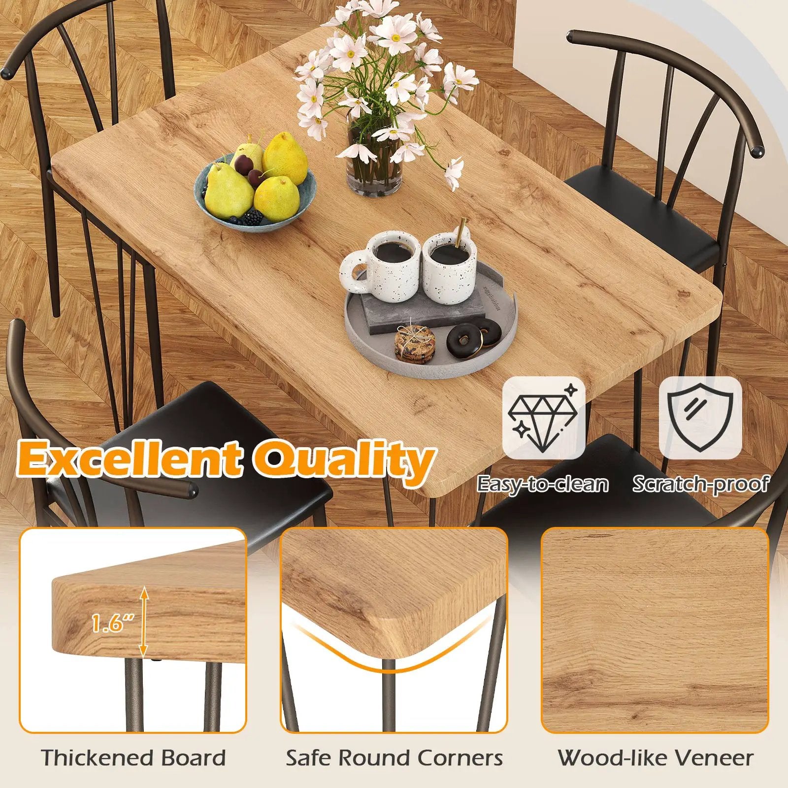 5-Piece Space-saving Dining Table Set Industrial Rectangular Kitchen Table and 4 Armless Chairs-Black by DirectDeals