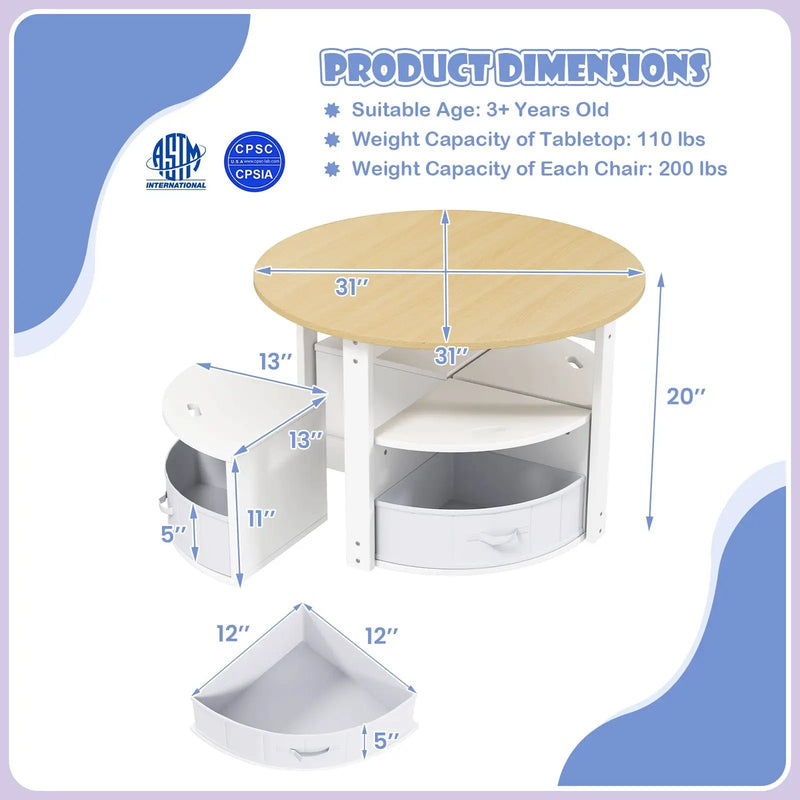 5 Piece Toddler Round Nesting Table with 4 Storage Stools for Activity by DirectDeals