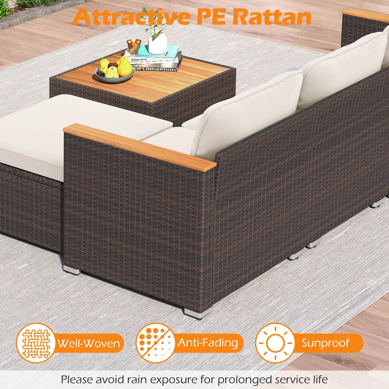 5-Piece Wicker Conversation Set Rattan Set with Cushions and Coffee Table-White by DirectDeals