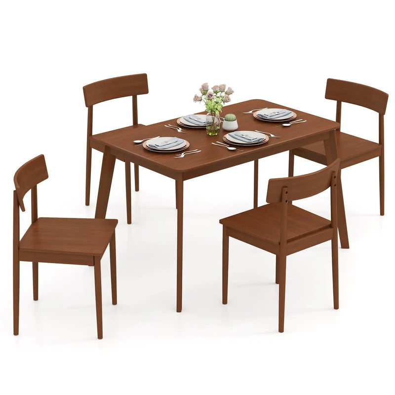 5 Piece Wood Dining Table Set with Rubber Wood Frame and 4 Chairs-Walnut by DirectDeals