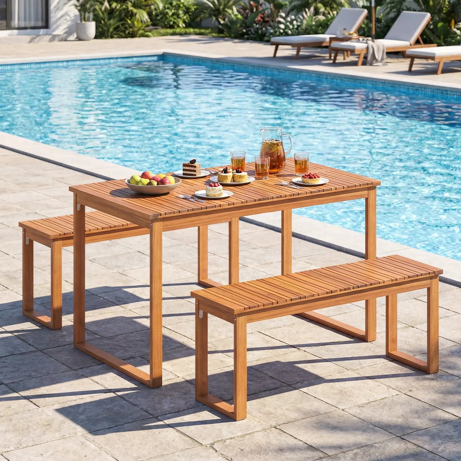 Outdoor Acacia Wood Dining Table with Slatted Tabletop for Garden by DirectDeals