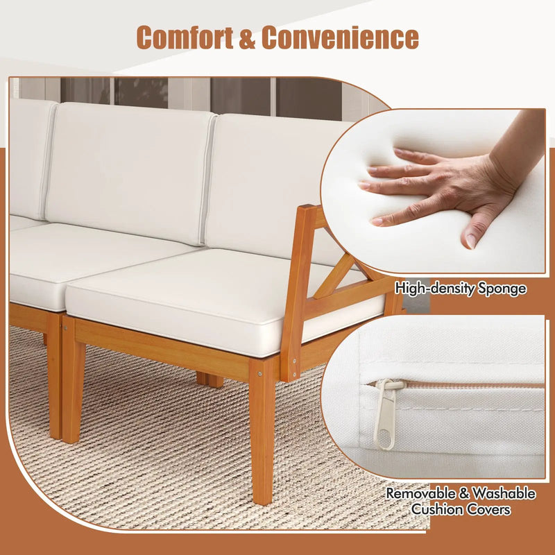 5 Pieces Acacia Wood Patio Furniture Set Outdoor Sectional Conversation Set with Cushions-Off White by DirectDeals