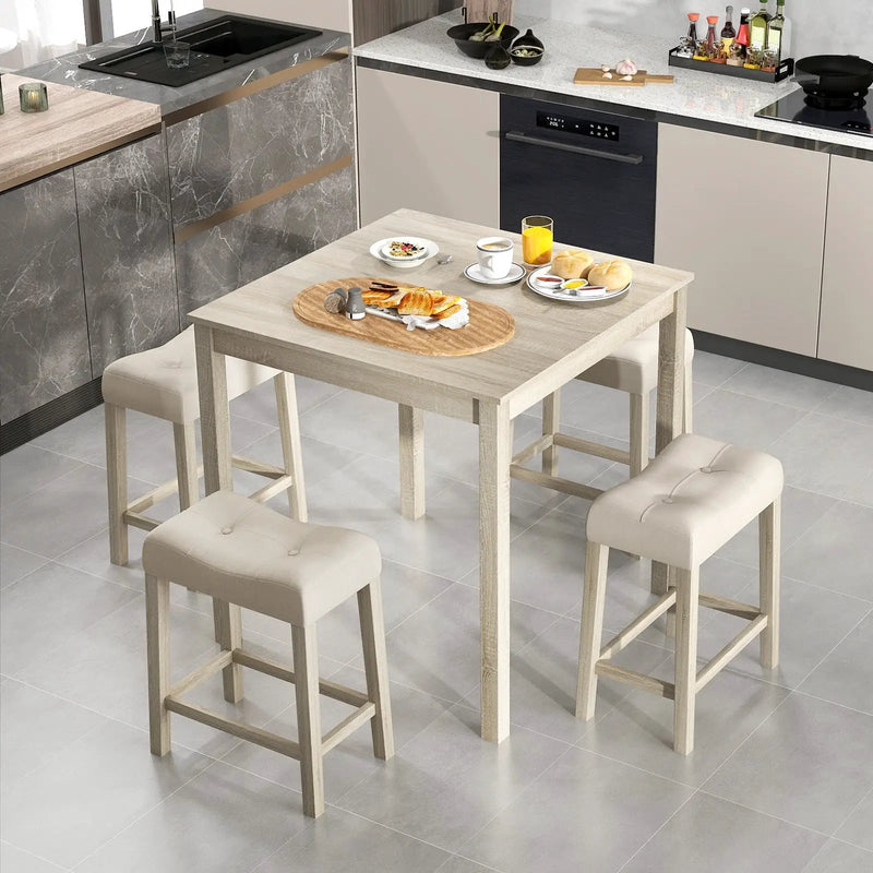 5 Pieces Bar Table Set with Square Table and 4 Padded Stools-Gray by DirectDeals