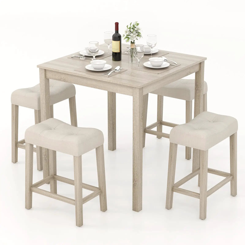5 Pieces Bar Table Set with Square Table and 4 Padded Stools-Gray by DirectDeals