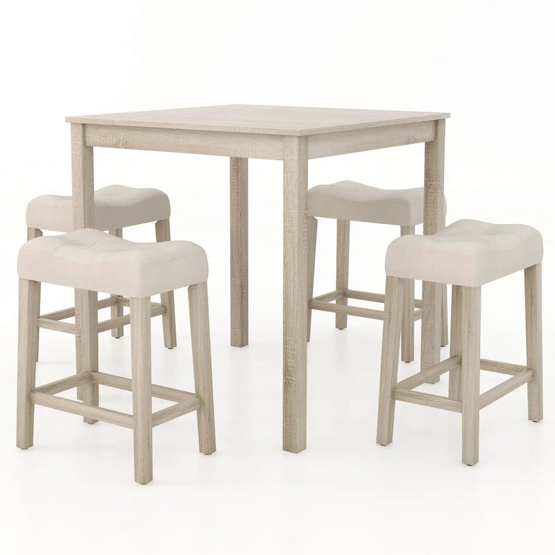 5 Pieces Bar Table Set with Square Table and 4 Padded Stools-Gray by DirectDeals