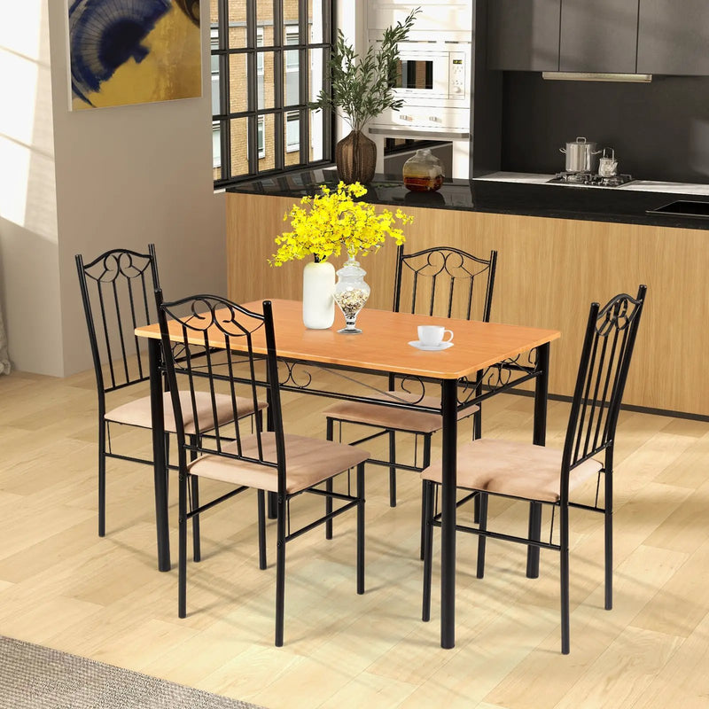 5 Pieces Dining Set Wooden Table and 4 Cushioned Chairs by DirectDeals