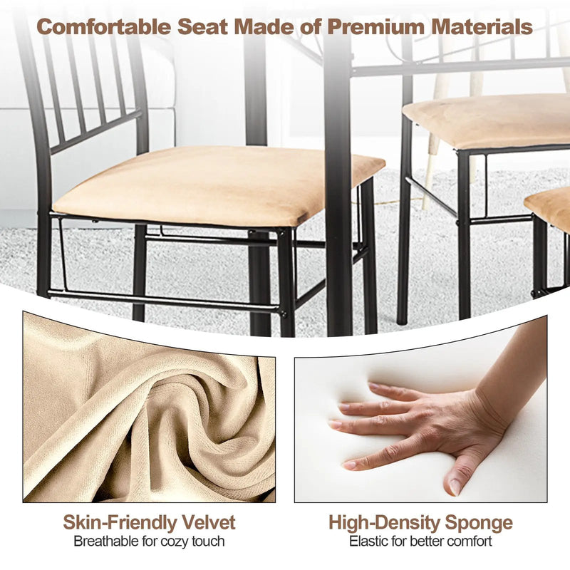 5 Pieces Dining Set Wooden Table and 4 Cushioned Chairs by DirectDeals