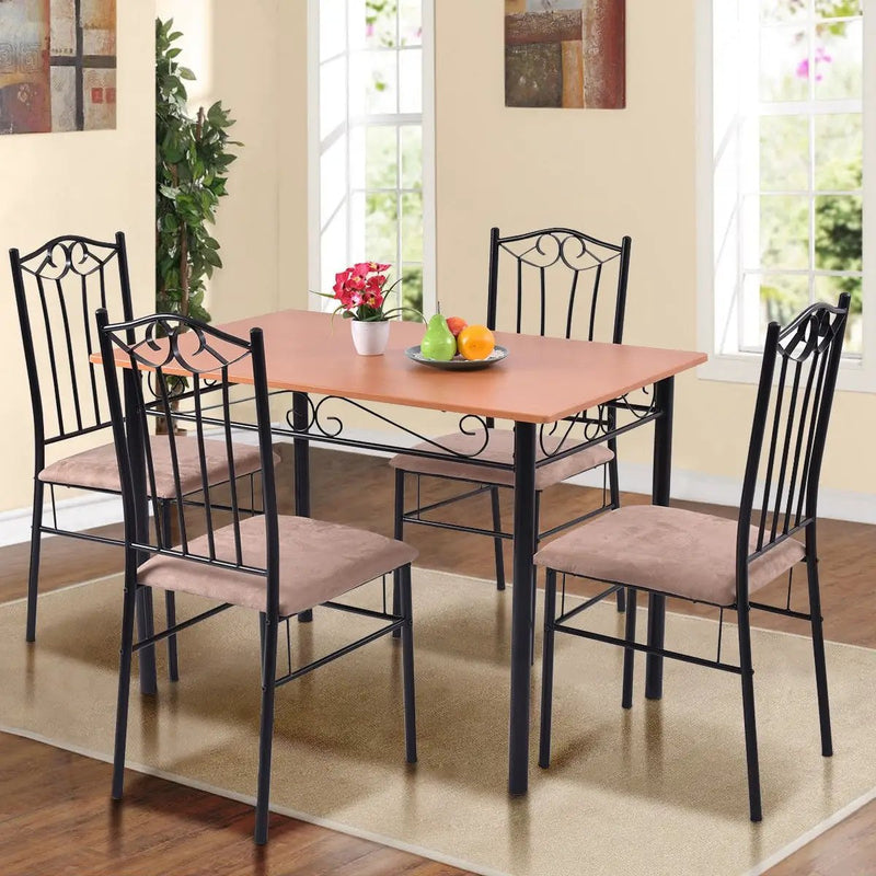 5 Pieces Dining Set Wooden Table and 4 Cushioned Chairs by DirectDeals