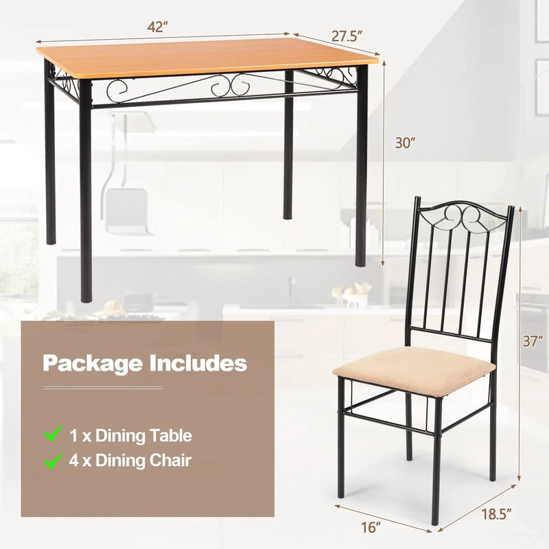 5 Pieces Dining Set Wooden Table and 4 Cushioned Chairs by DirectDeals