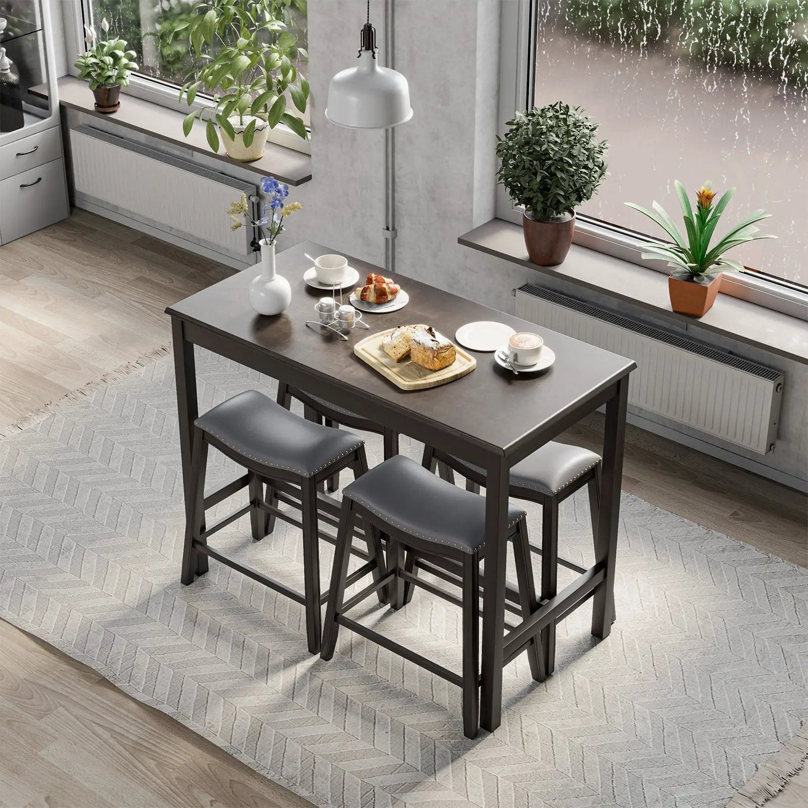 5-Piece Dining Set with 4 Upholstered Stools by DirectDeals