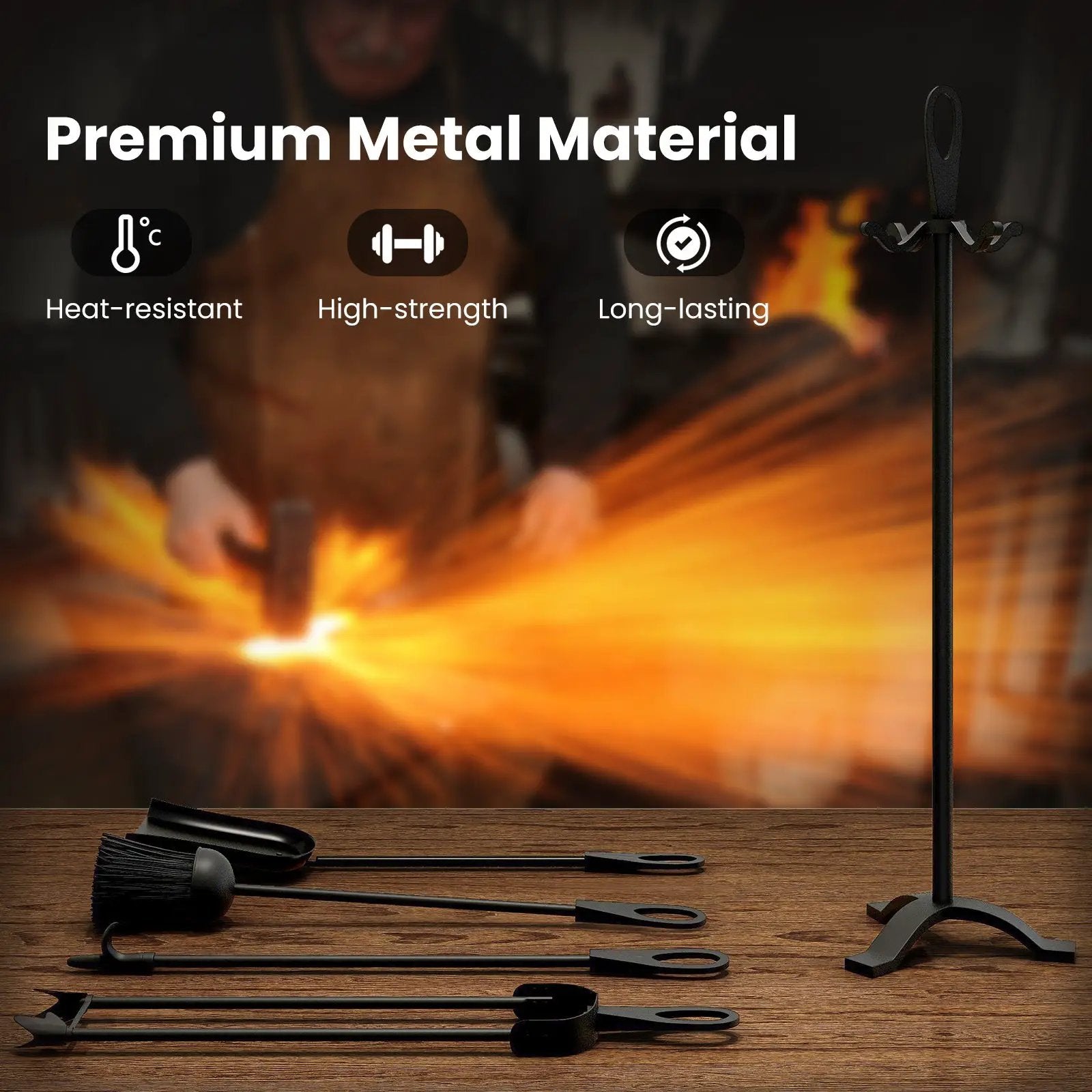 5 Pieces Fireplace Tool Set Fireplace Accessories with Poker by DirectDeals