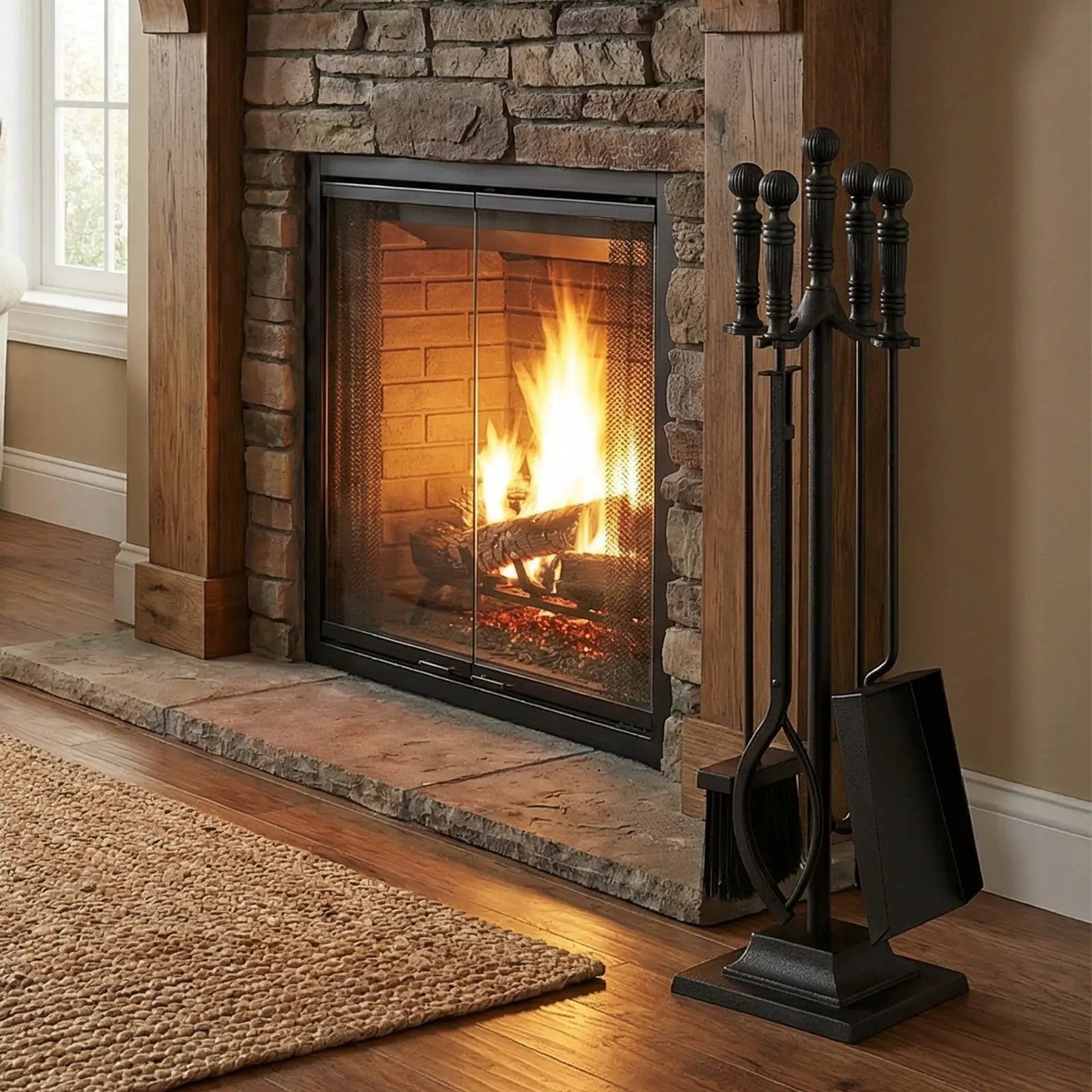 5-Pieces Fireplace Tool Set Indoor Outdoor Fire Place Set Tools with Aluminum Handles by DirectDeals