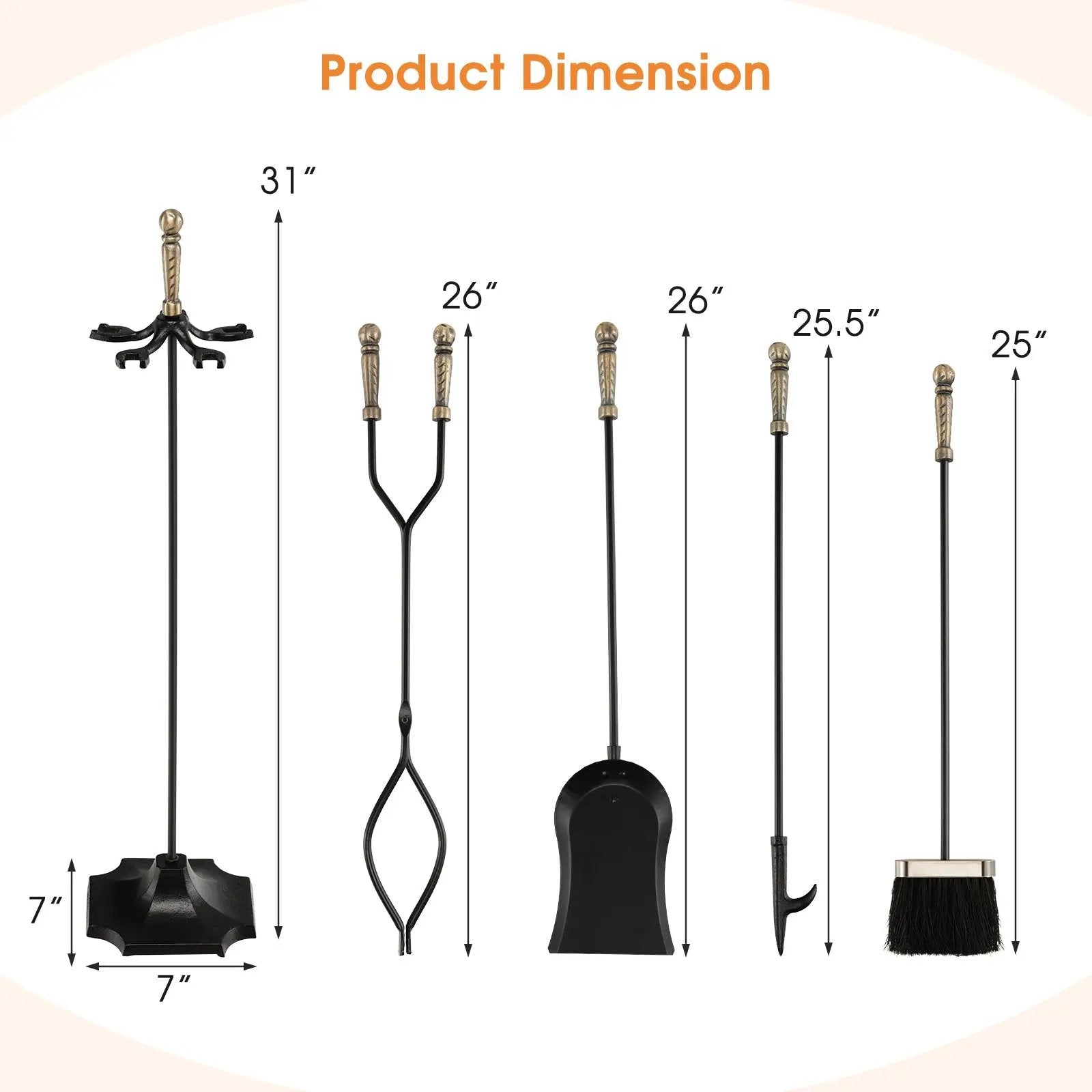 31 Inch 5 Pieces Hearth Fireplace Fire Tools Set by DirectDeals