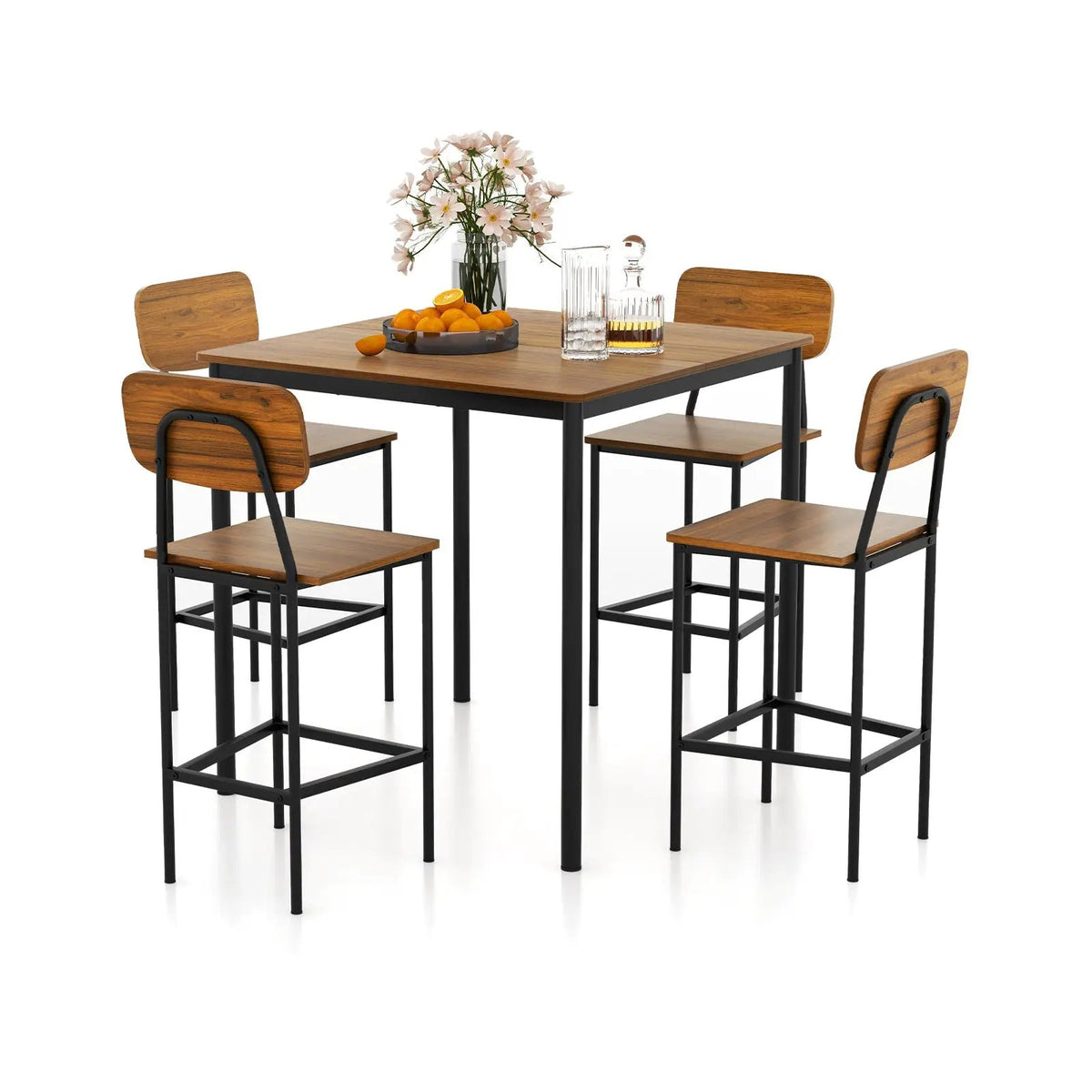 5 Pieces Industrial Dining Table Set with Counter Height Table and 4 Bar Stools-Coffee by DirectDeals