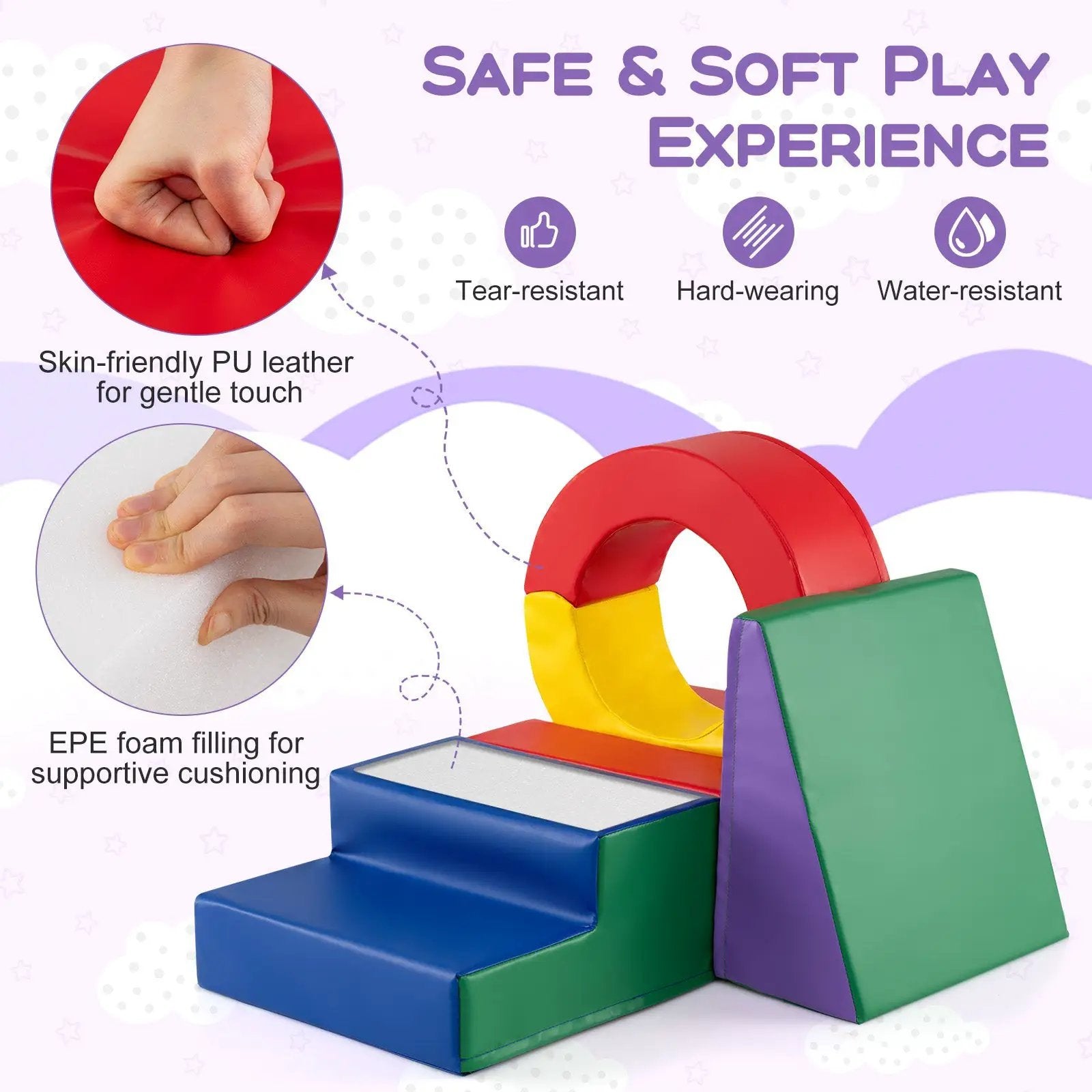 5 Pieces Kids Climbing Toys with PU Leather Cover-Multicolor by DirectDeals