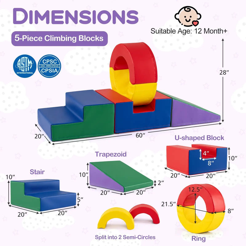 5 Pieces Kids Climbing Toys with PU Leather Cover-Multicolor by DirectDeals