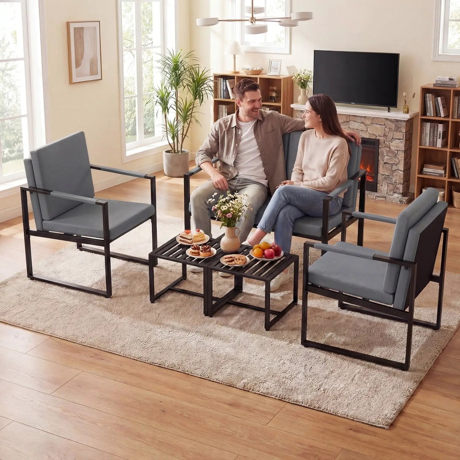 5 Pieces Living Room Set with 2 Accent Chairs and 2 Coffee Tables by DirectDeals