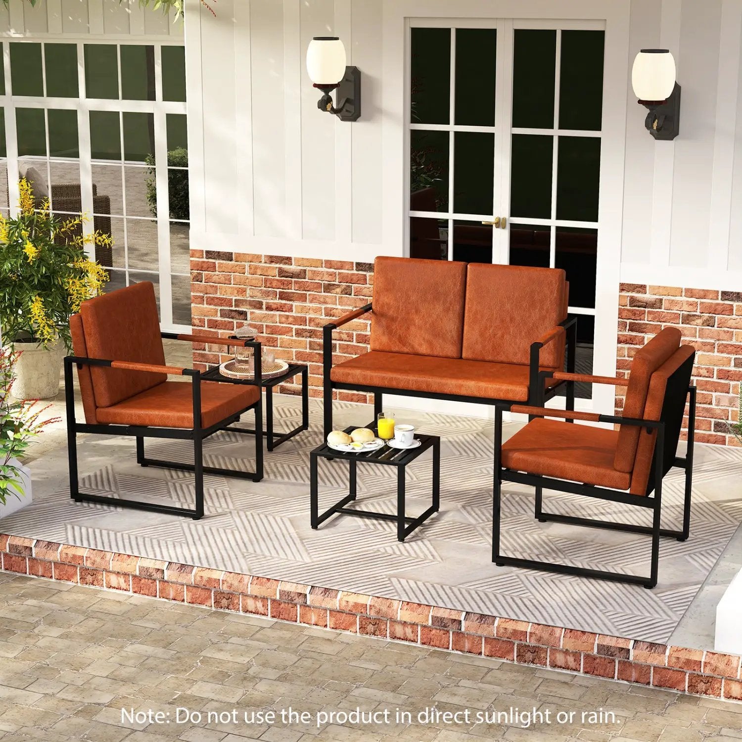Set of 2 Metal End Tables with Slatted Tabletop-Black by DirectDeals