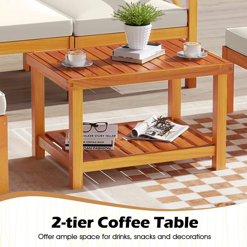 5 Pieces Acacia Wood Patio Lounge Chair Set with Ottomans and Cushions-White by DirectDeals
