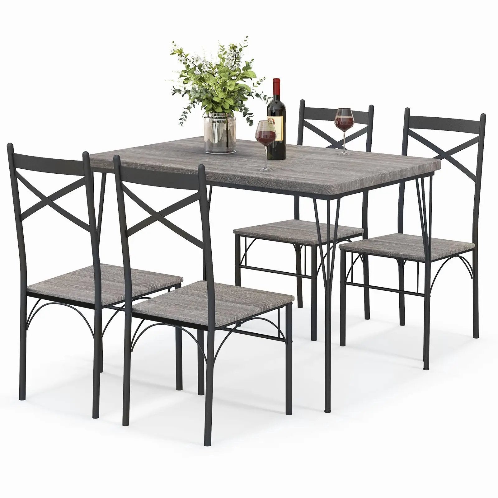 5 Pieces Dining Table Set with Metal Frame for Kitchen Dining Room-Gray by DirectDeals