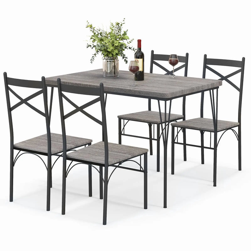 5 Pieces Dining Table Set with Metal Frame for Kitchen Dining Room-Gray by DirectDeals
