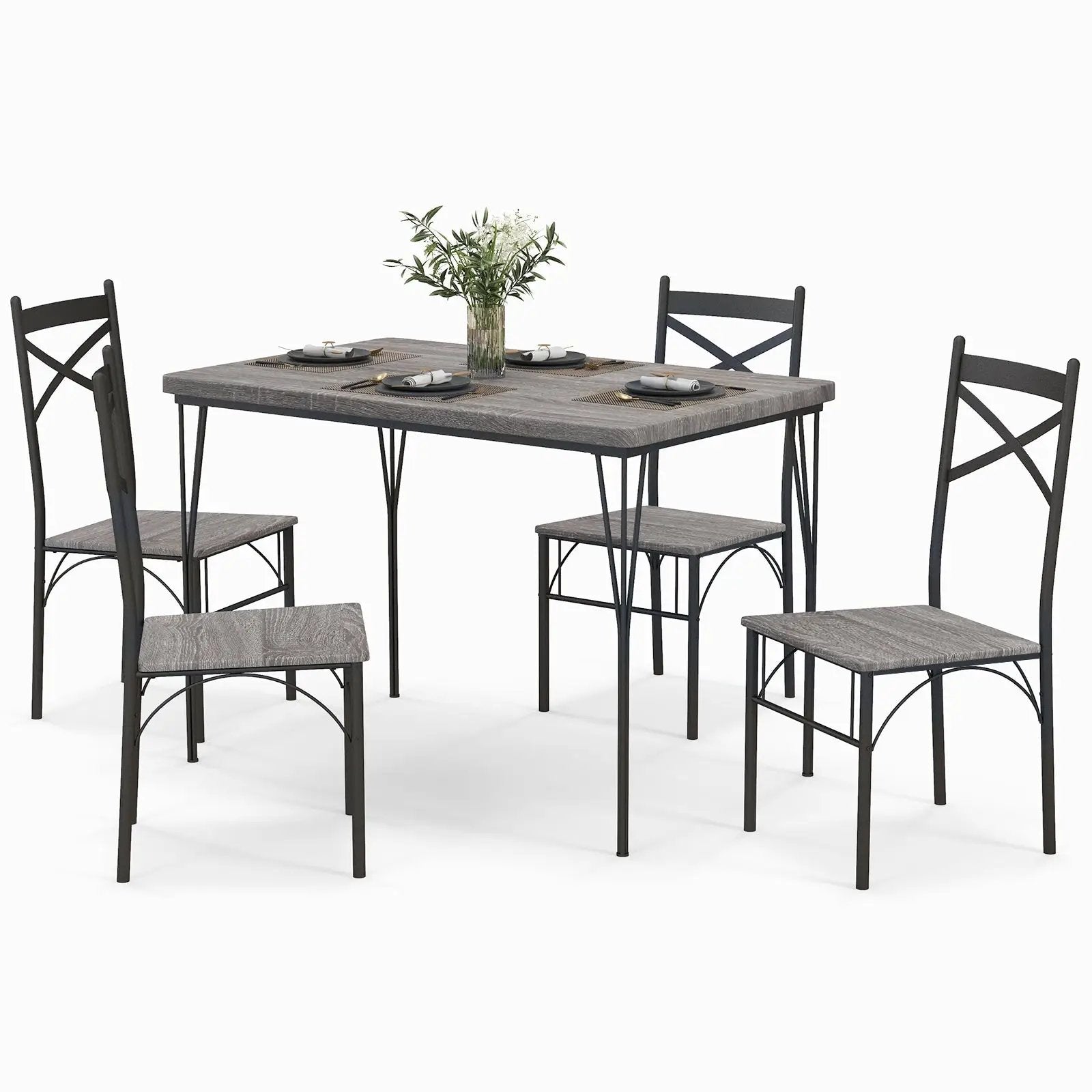 5 Pieces Dining Table Set with Metal Frame for Kitchen Dining Room-Gray by DirectDeals