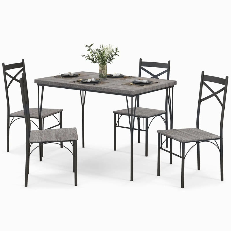 5 Pieces Dining Table Set with Metal Frame for Kitchen Dining Room-Gray by DirectDeals