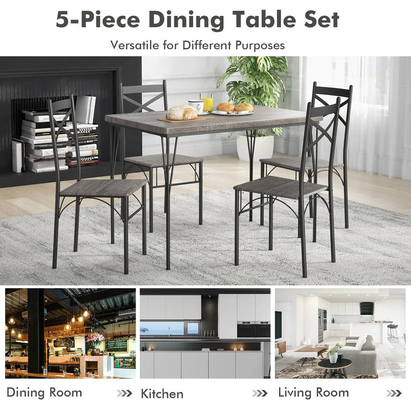 5 Pieces Dining Table Set with Metal Frame for Kitchen Dining Room-Gray by DirectDeals
