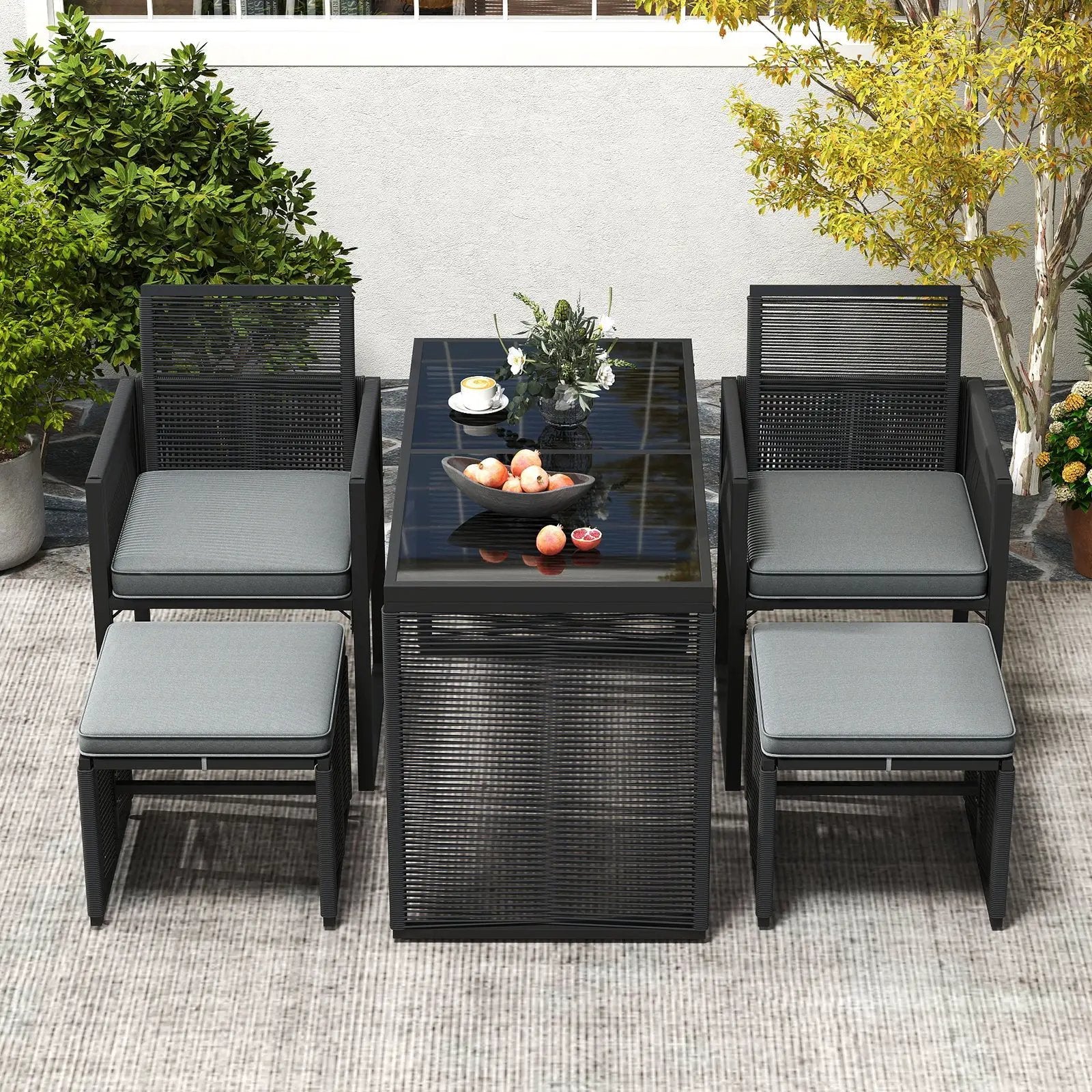 5 Pieces Outdoor Conversation Set with Removable Cushions for Backyard Porch-Gray by DirectDeals