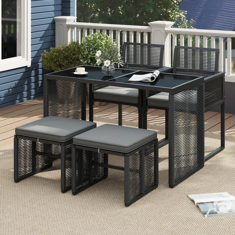 5 Pieces Outdoor Conversation Set with Removable Cushions for Backyard Porch-Gray by DirectDeals