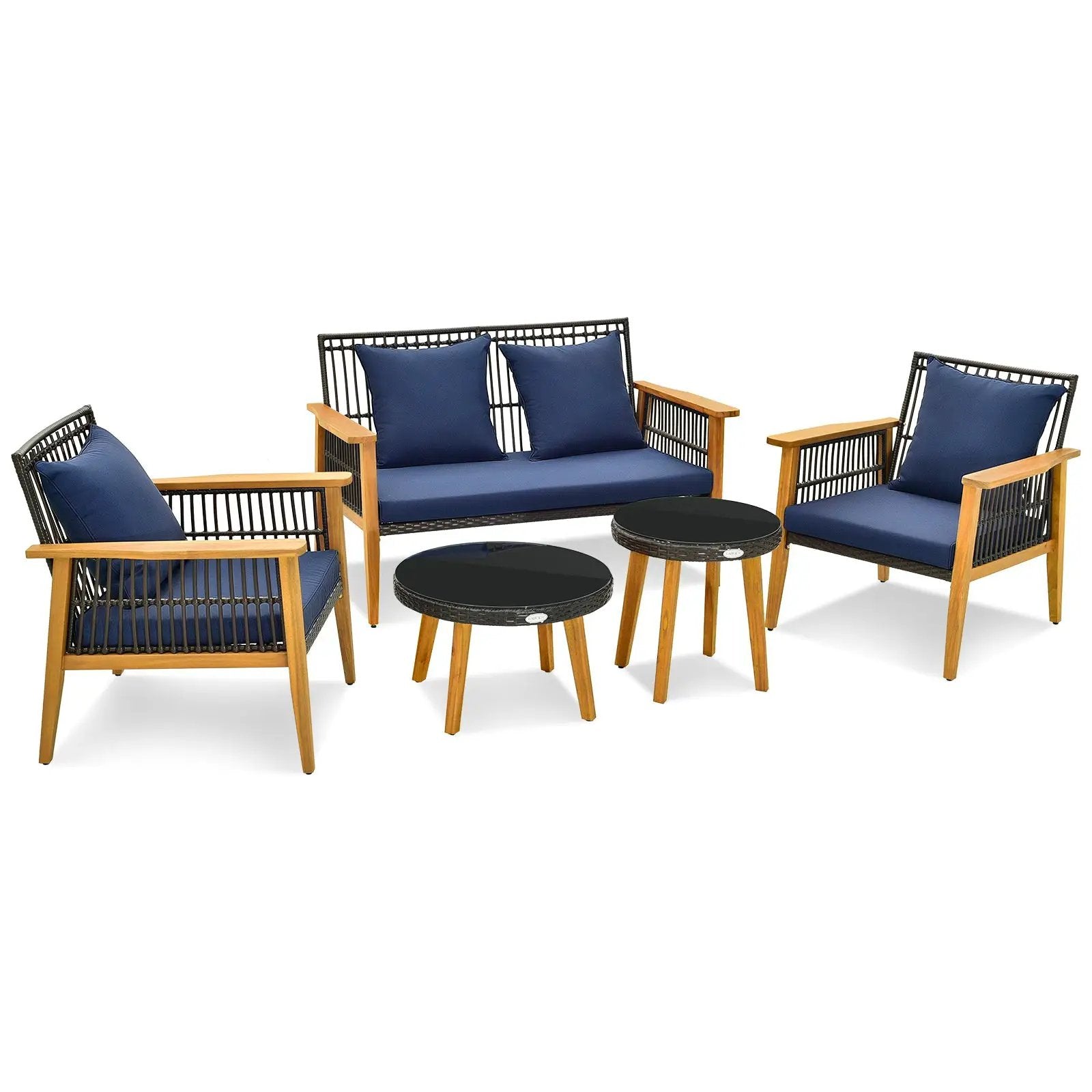 5 Piece Outdoor Conversation Set with 2 Coffee Tables for Backyard Poolside-Navy by DirectDeals