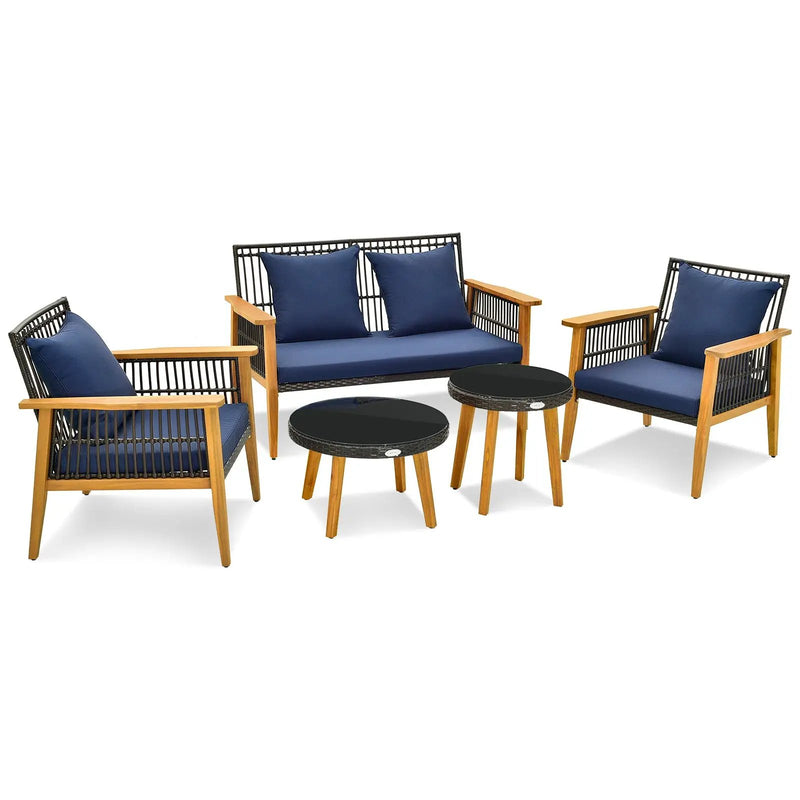 5 Piece Outdoor Conversation Set with 2 Coffee Tables for Backyard Poolside-Navy by DirectDeals