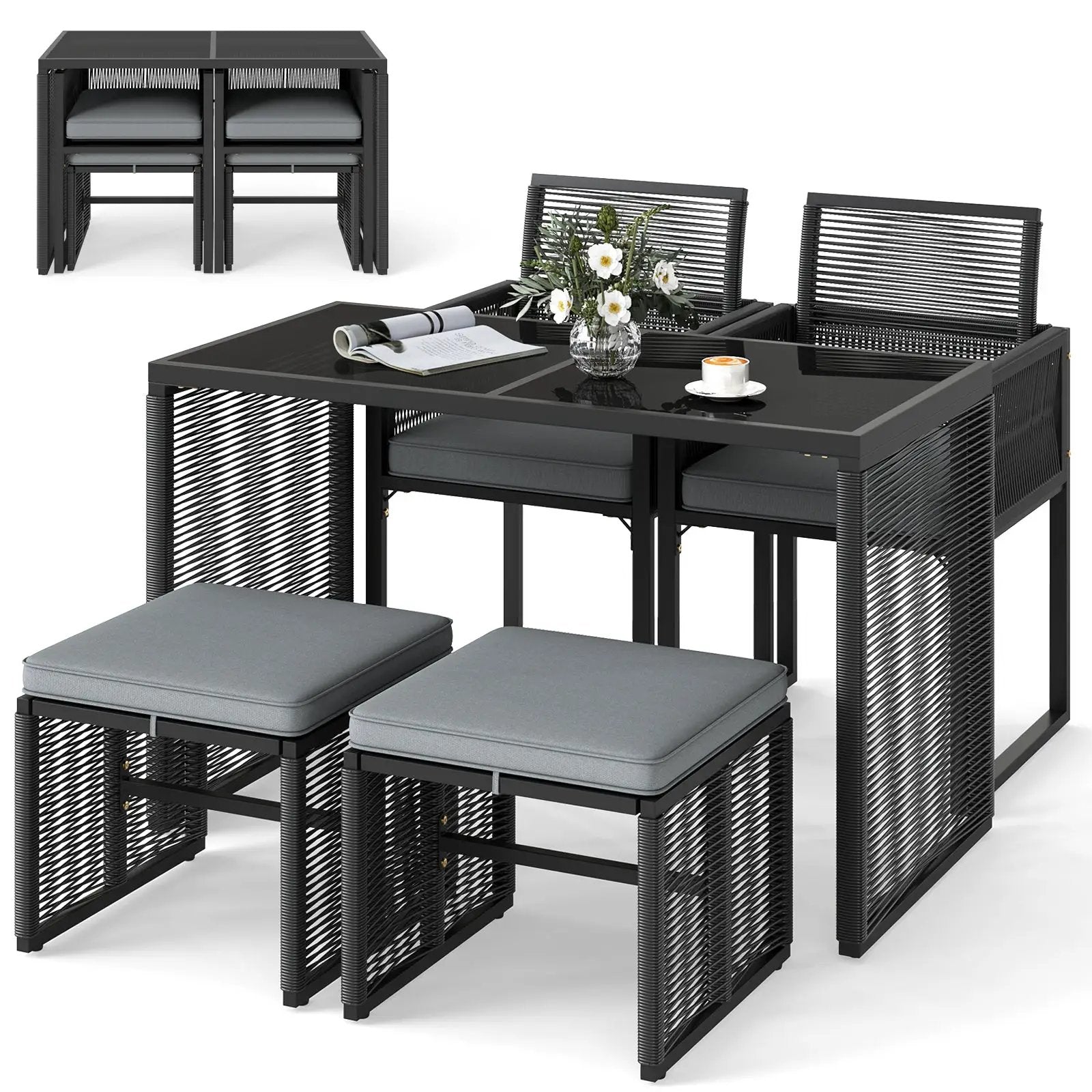 5 Pieces Outdoor Conversation Set with Removable Cushions for Backyard Porch-Gray by DirectDeals