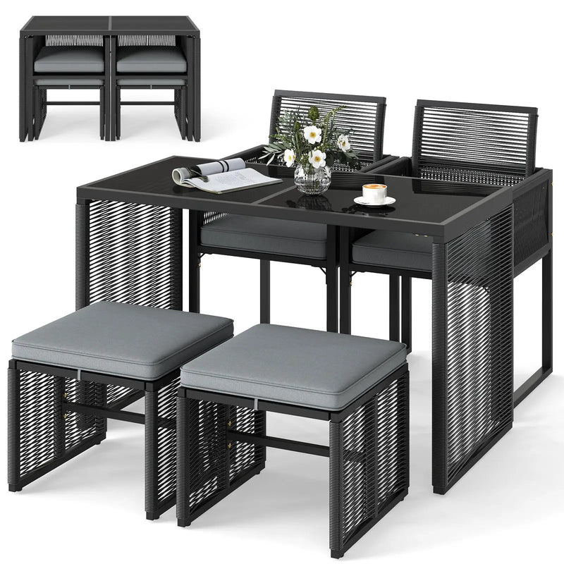 5 Pieces Outdoor Conversation Set with Removable Cushions for Backyard Porch-Gray by DirectDeals