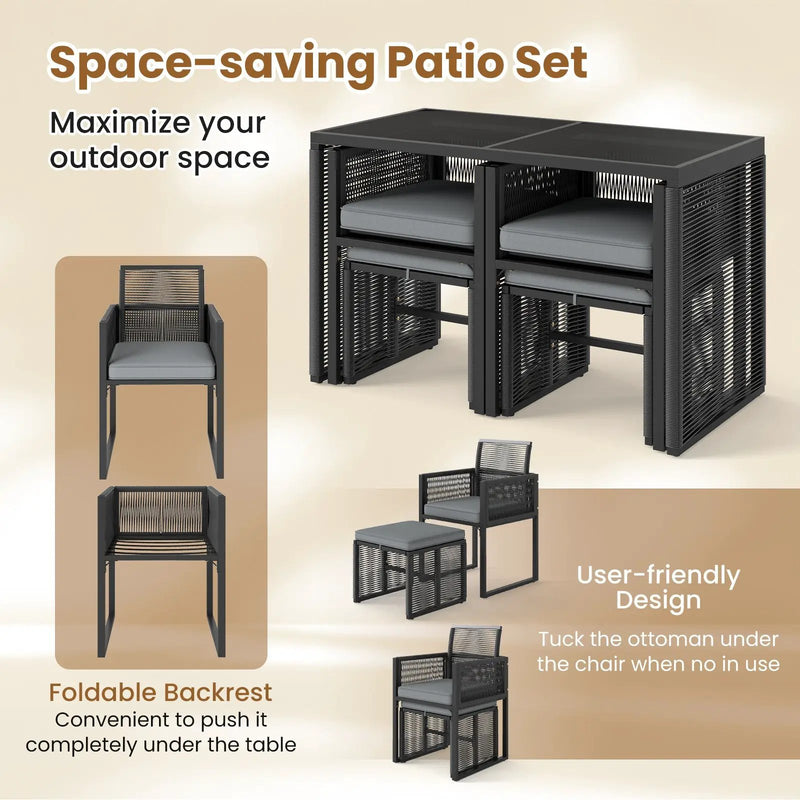 5 Pieces Outdoor Conversation Set with Removable Cushions for Backyard Porch-Gray by DirectDeals