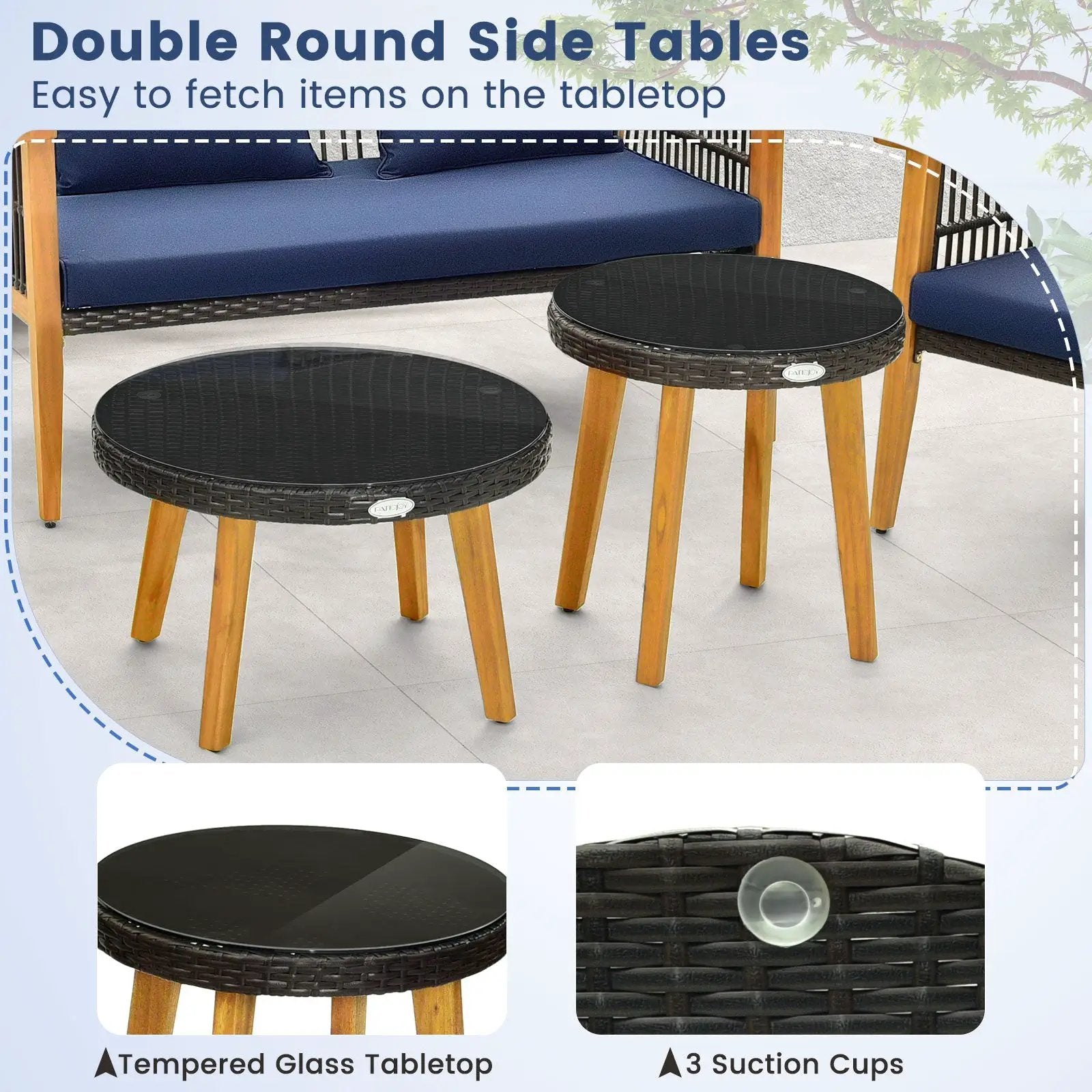 5 Piece Outdoor Conversation Set with 2 Coffee Tables for Backyard Poolside-Navy by DirectDeals