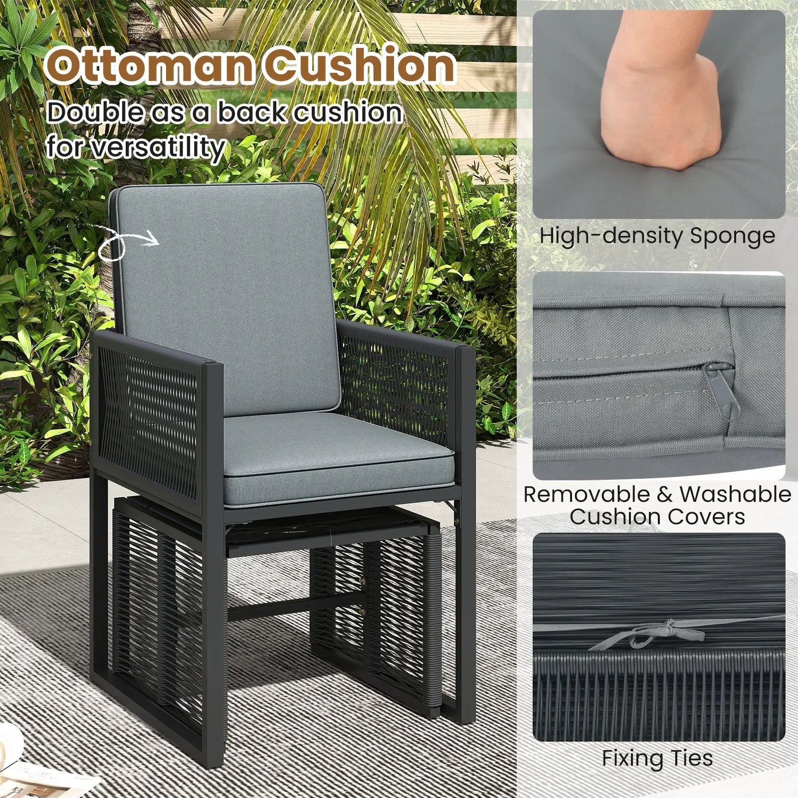 5 Pieces Outdoor Conversation Set with Removable Cushions for Backyard Porch-Gray by DirectDeals