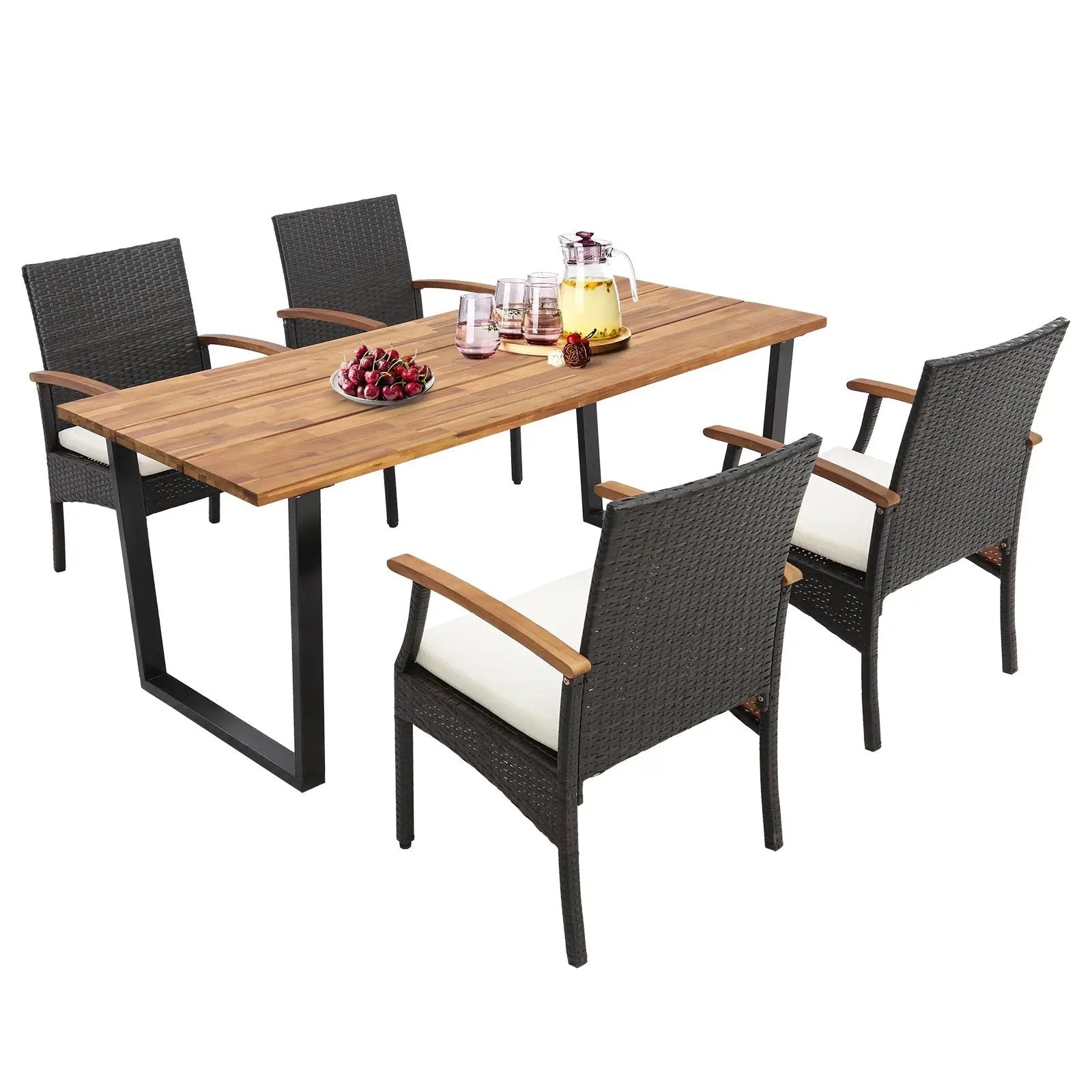 5 Pieces Patio Wicker Chair and Dining Table Set with 2 Inch Umbrella Hole by DirectDeals