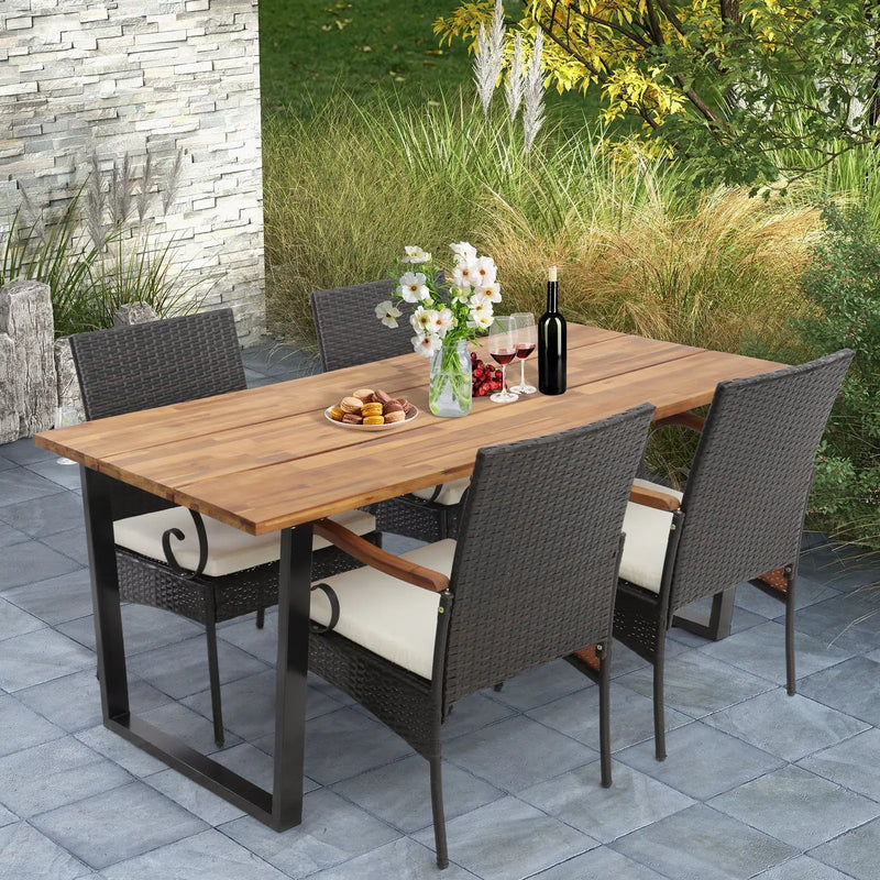 5 Pieces Patio Rattan Dining Set with Umbrella Hole for Poolside Backyard by DirectDeals