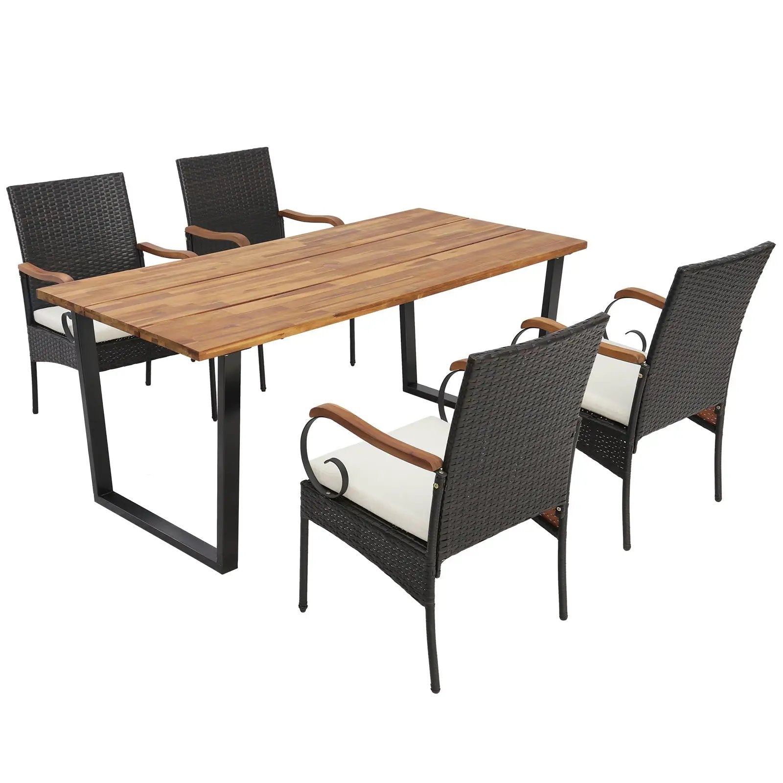 5 Pieces Patio Rattan Dining Set with Umbrella Hole for Poolside Backyard by DirectDeals