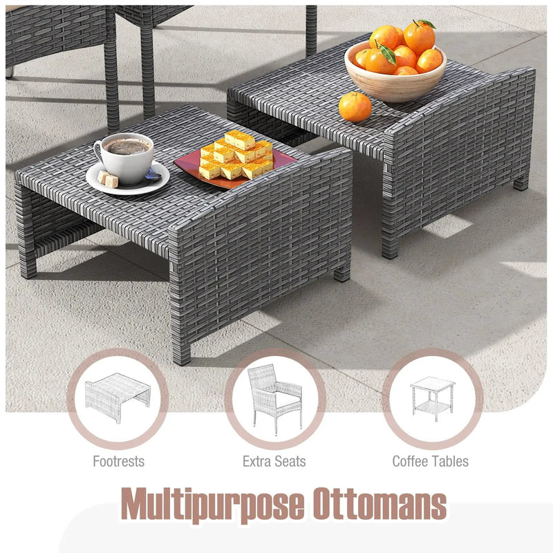 5 Pieces Patio Conversation Set with Soft Cushions and Ottomans-Beige by DirectDeals