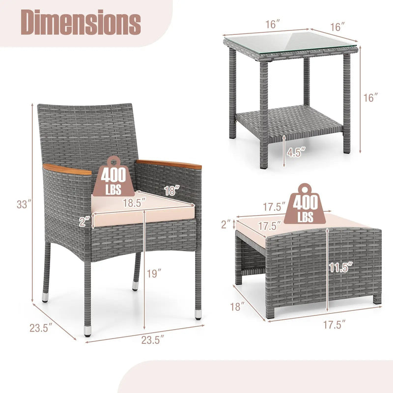 5 Pieces Patio Conversation Set with Soft Cushions and Ottomans-Beige by DirectDeals