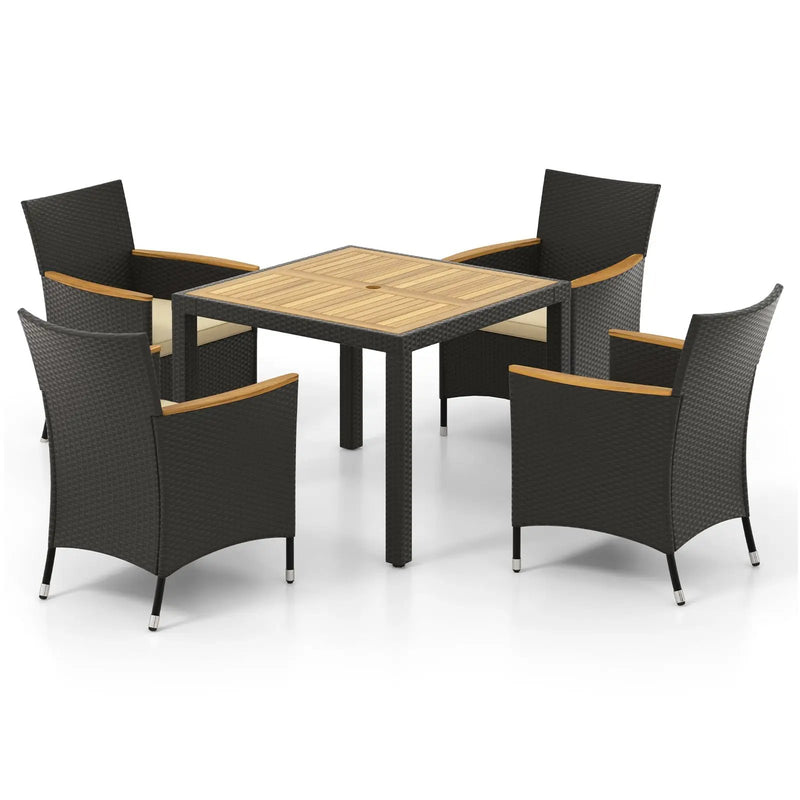 5 Pieces Patio Dining Table Set for 4 with Umbrella Hole by DirectDeals