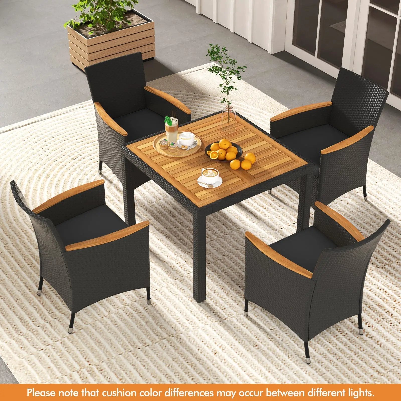 5 Pieces Patio Dining Table Set for 4 with Umbrella Hole by DirectDeals